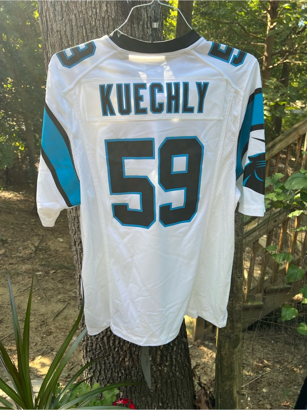 Nike White and Teal Carolina Panthers Football Jersey #59